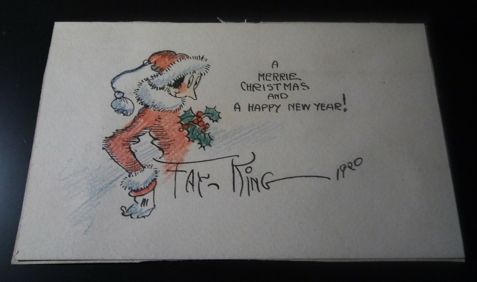  HAND DRAWN BY FAMOUS FEMALE CARTOONIST FAY KING CHRISTMAS & NEW YEARS CARD 1920