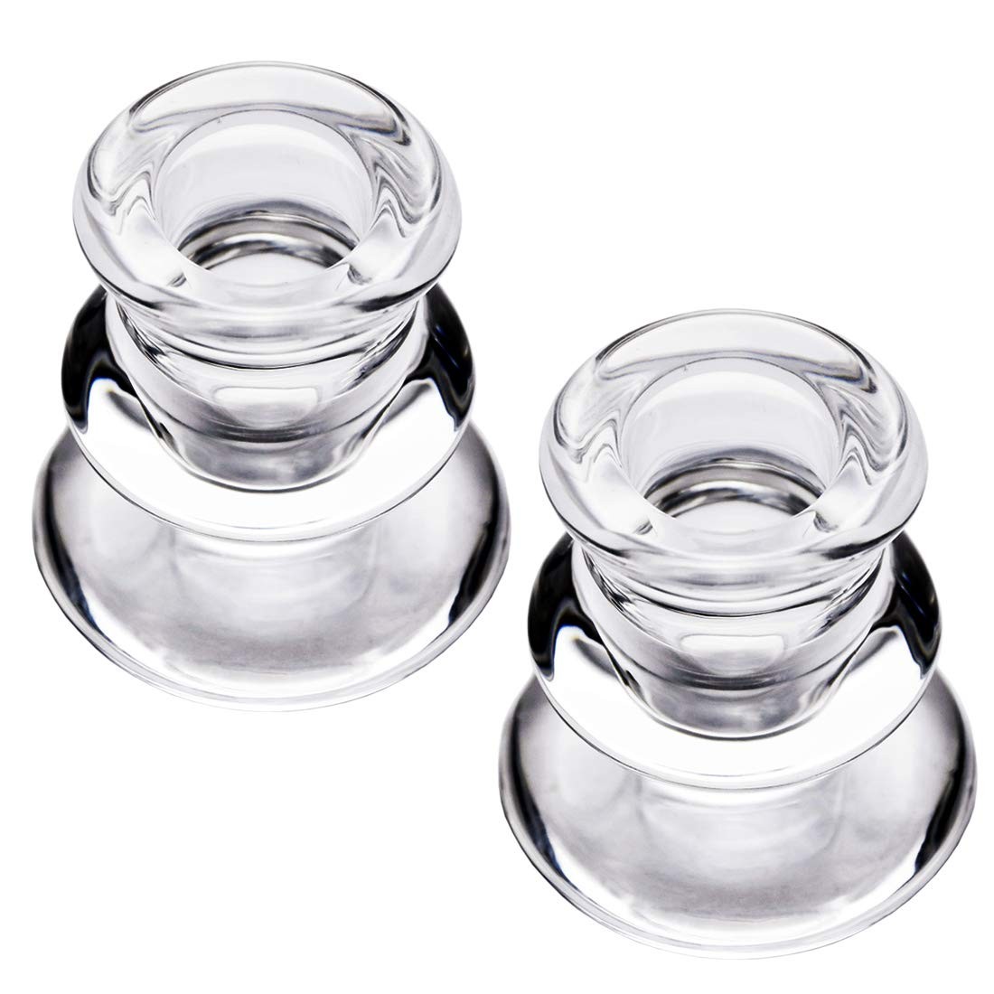 DEYBBY Clear Glass Taper Candle Holders Set of 2