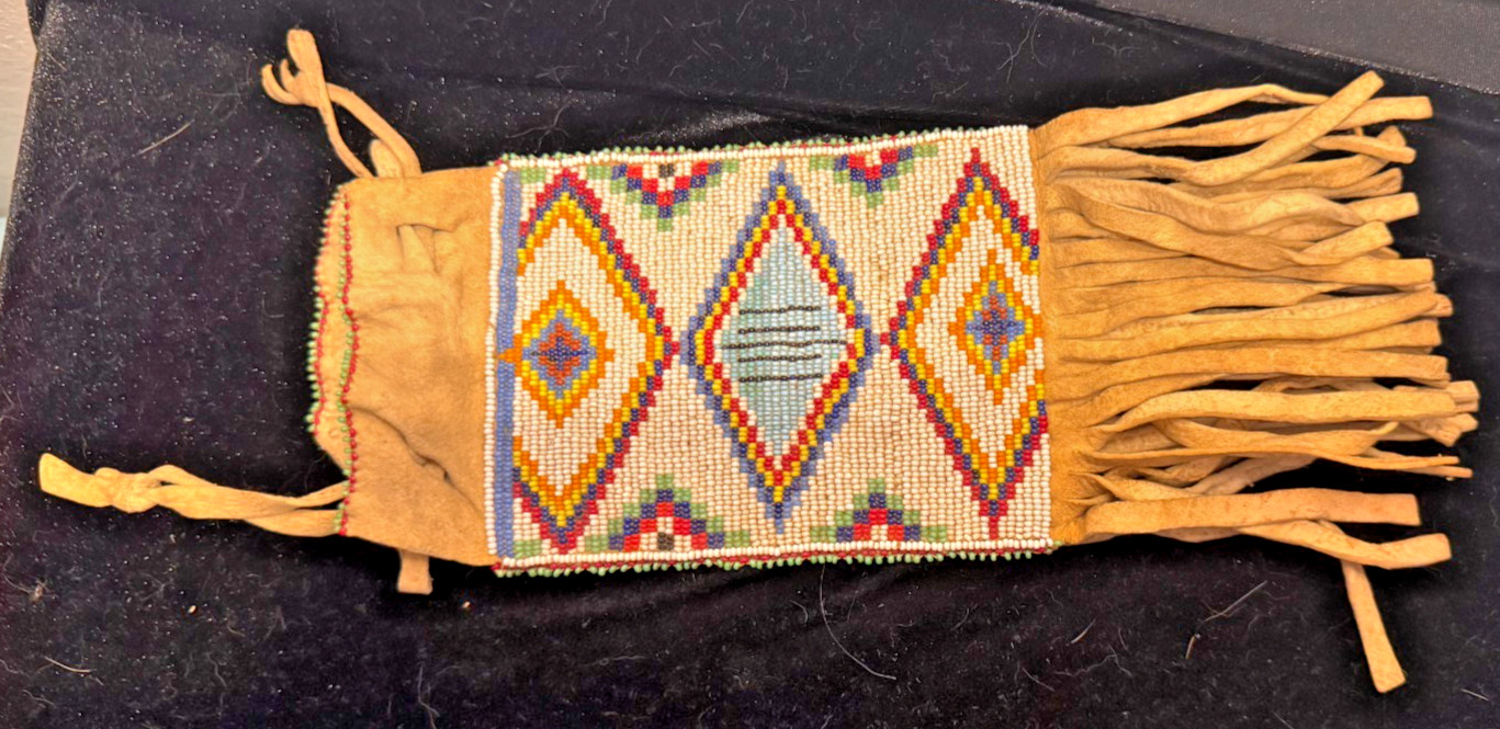 Vintage Native American Ute? Apache? Beaded Tanned Hide  Bag Medicine Pouch