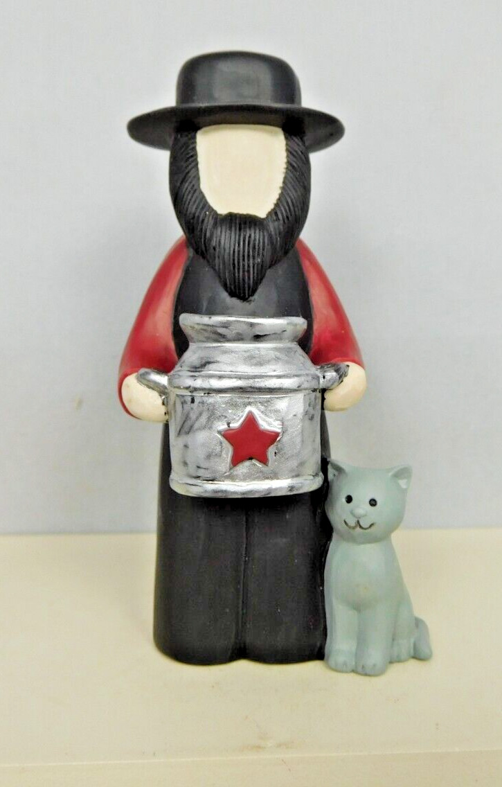 Amish Man holding milk can & a cat sitting beside - New by Blossom Bucket #13298