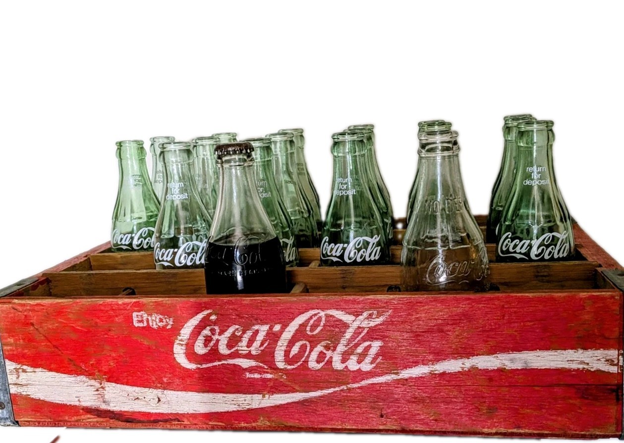 Vintage Coca-Cola Red Wooden Case With 18 Coca-Cola Bottles Coke