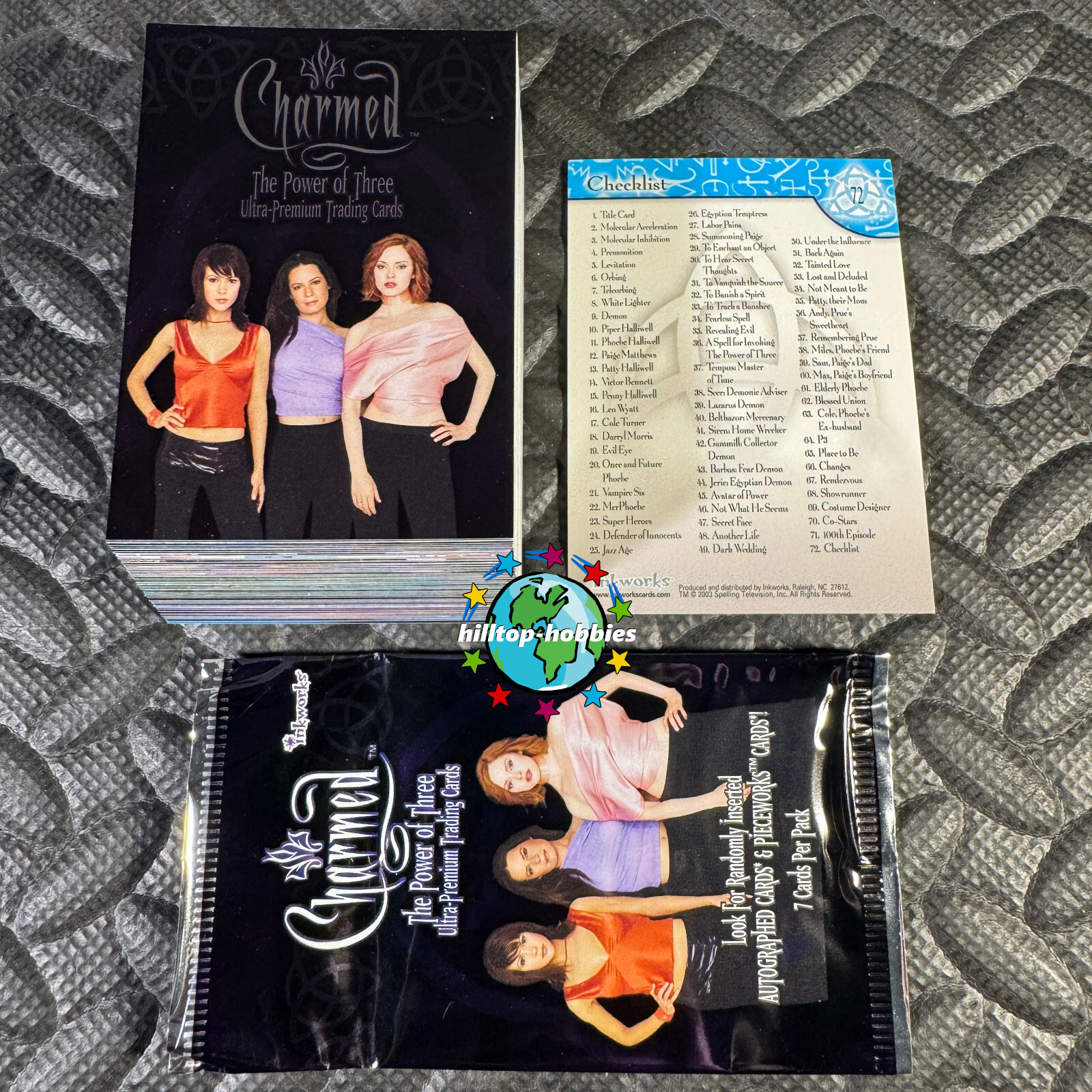 CHARMED POWER OF THREE COMPLETE 72-TRADING CARD SET AND WRAPPER 2003 INKWORKS