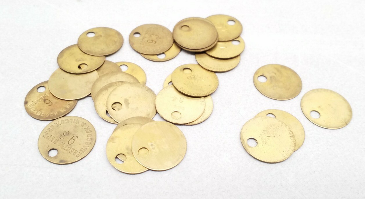 30 Vintage Brass B & W Contruction Co. and Babcock & Wilcox  Erect'n Dept Tokens