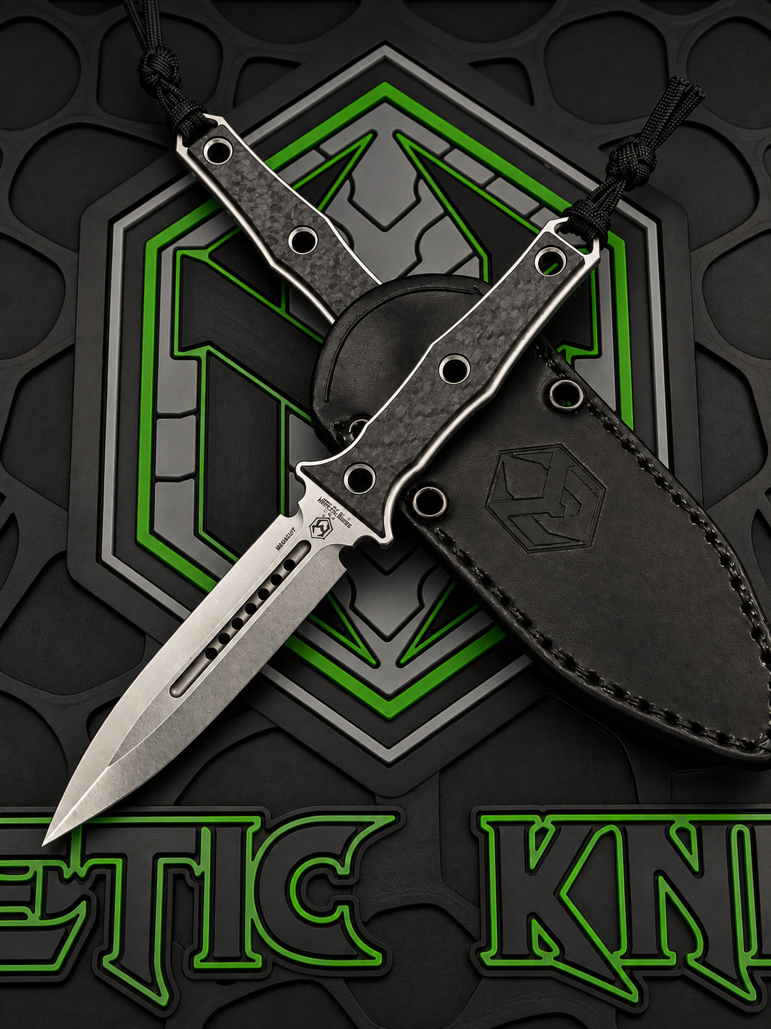 Heretic Knives Mini Nephilim Double Edge Stonewash Carbon Fiber H069-2A-CF