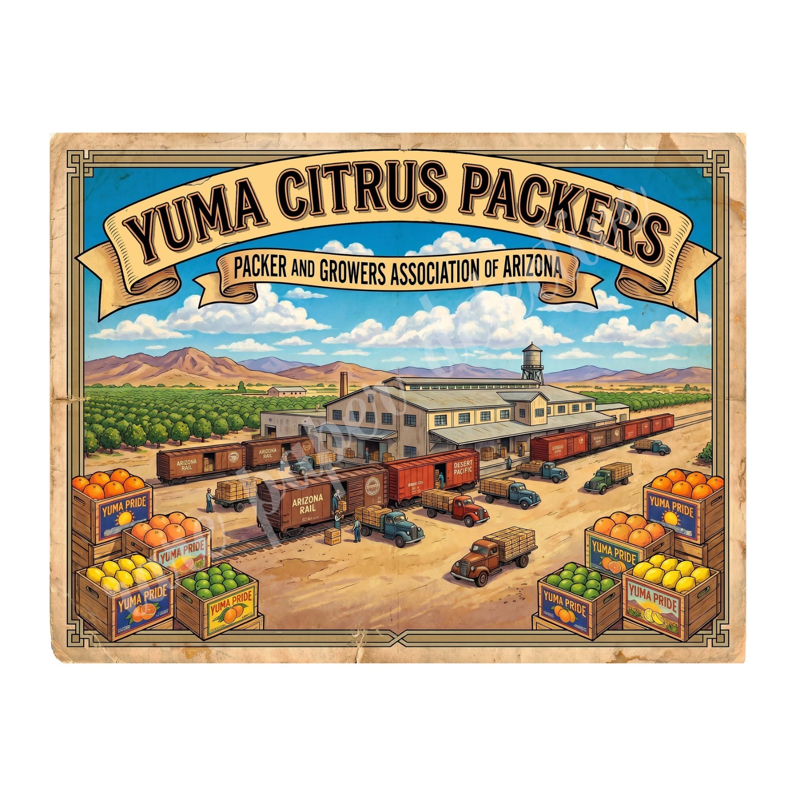 Yuma Arizona Citrus Packers 1950s Retro Style Fruit Crate Label 10.5