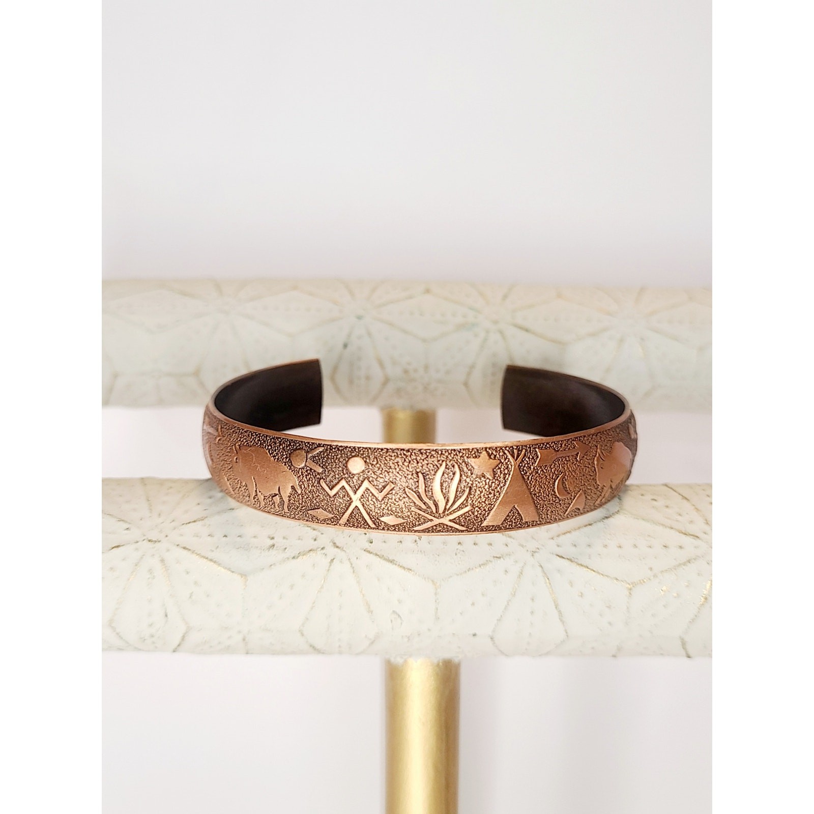 Vintage Etched Copper Cuff Bracelet