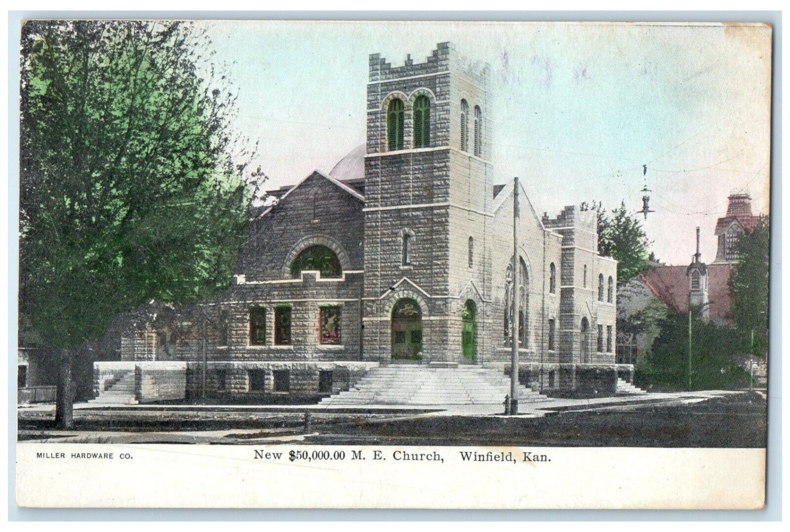 c1910 New M.E. Church Chapel Exterior Winfield Kansas Vintage Antique Postcard