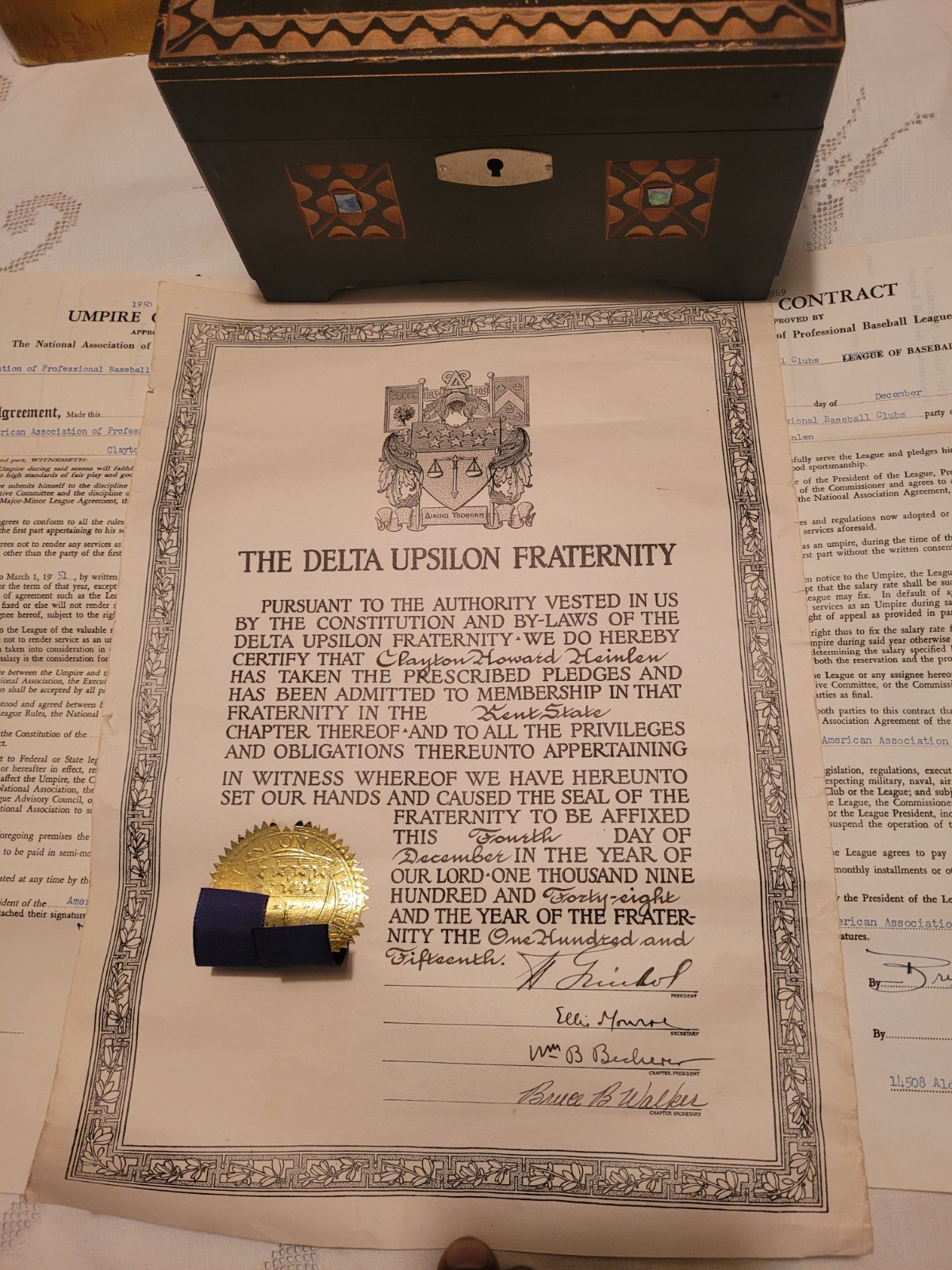 Three Vintage Documents Two Contracts And Delta Upsilon Fraternity