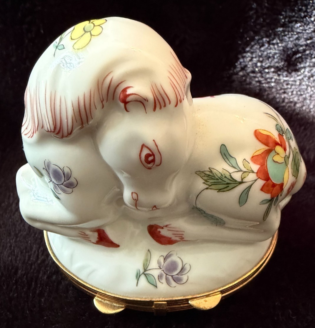 Vintage Rochard Limoges Porcelaine de Paris Trinket Box Horse with flowers RARE
