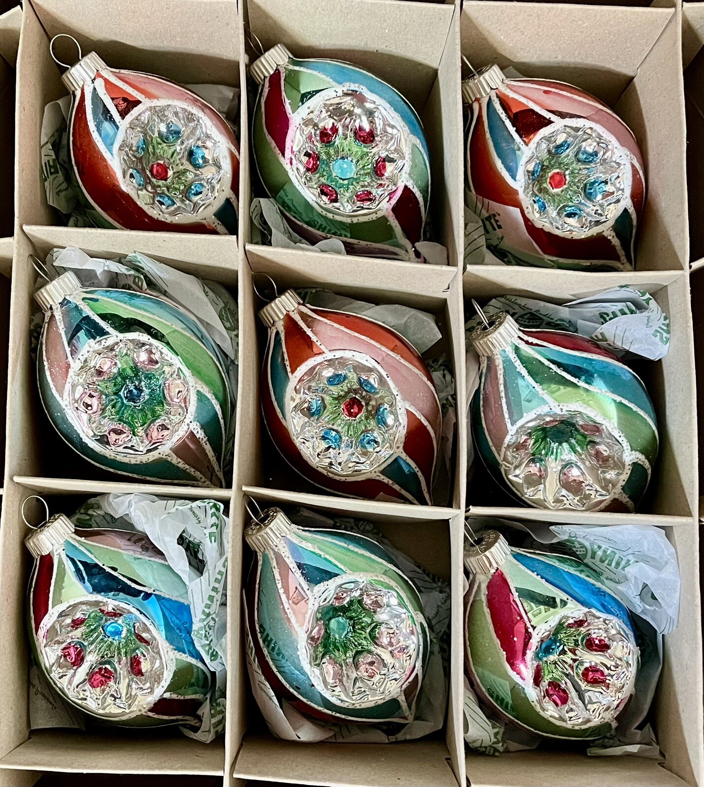 9 LARGE Shiny Brite Christmas Ornaments Radko Tulip Reflector Indents Dillards