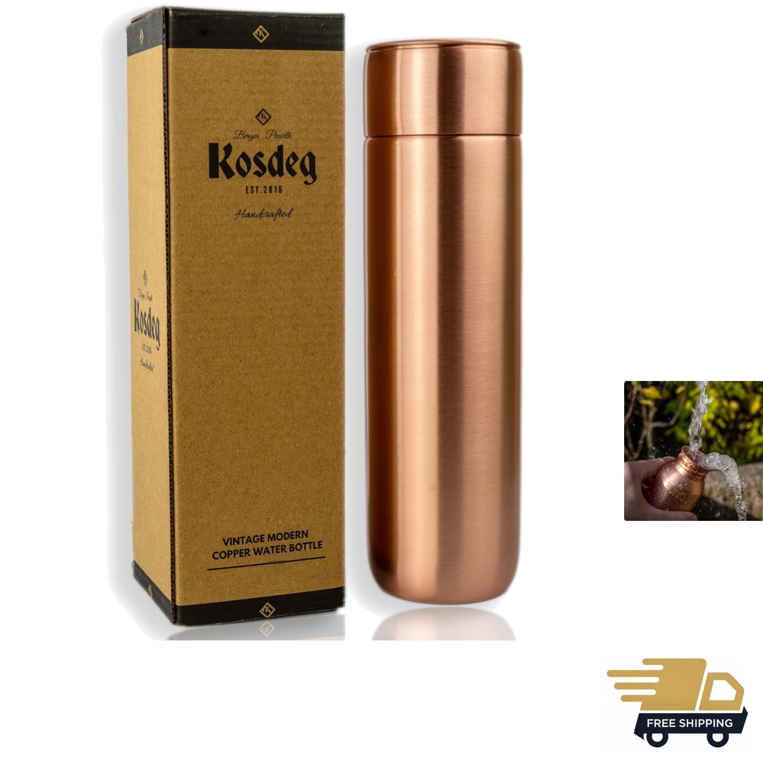 Copper Water Bottle - 16oz Vintage Modern Design - An Ayurvedic Copper Vessel...