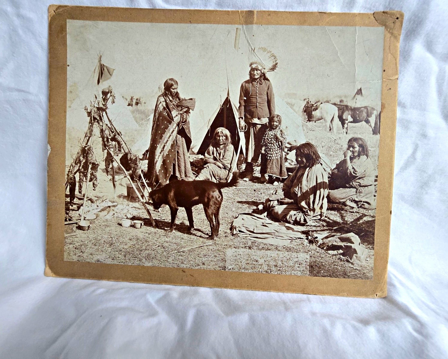 Indian Chief and Family Smoking Meat, Crow Agency Montana On The B & M R.R.