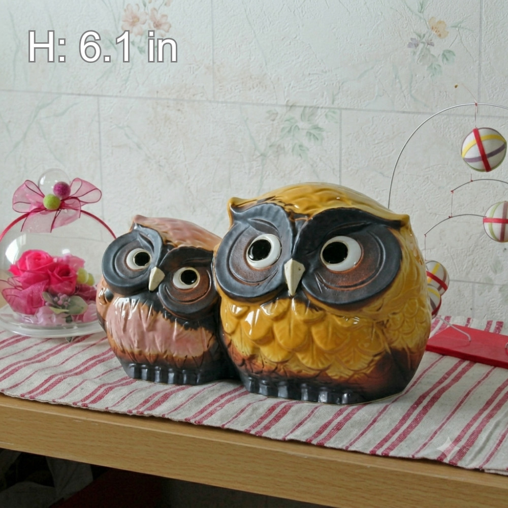 Shigaraki Ware Couple Owls Ceramic Owl Figurine Statue Pottery Lucky Charm NEW