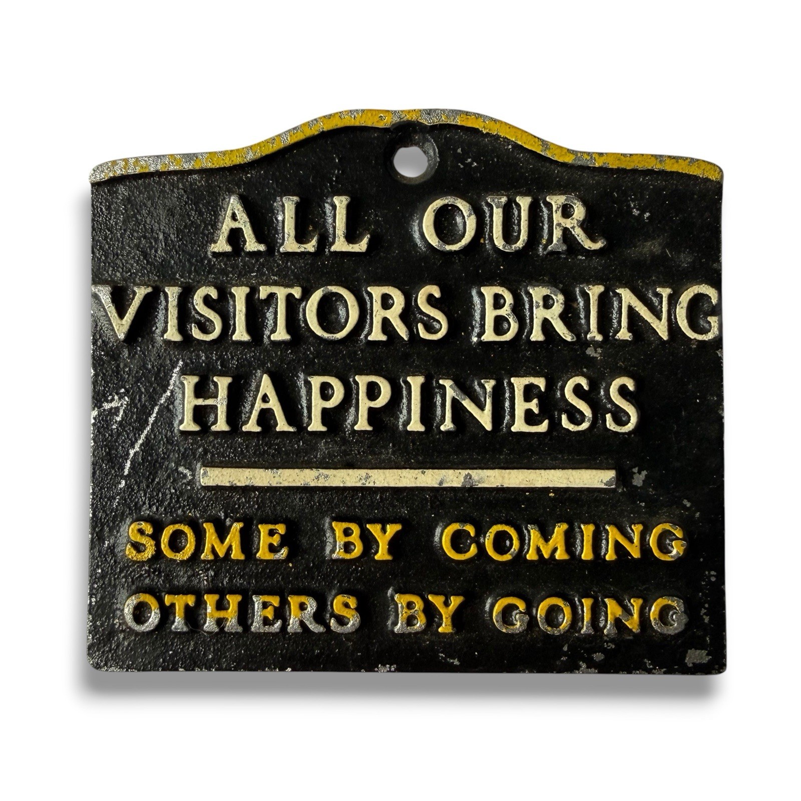 Vintage Visitors Coming and Going Funny Quote Cast Metal Wall Hanging Sign
