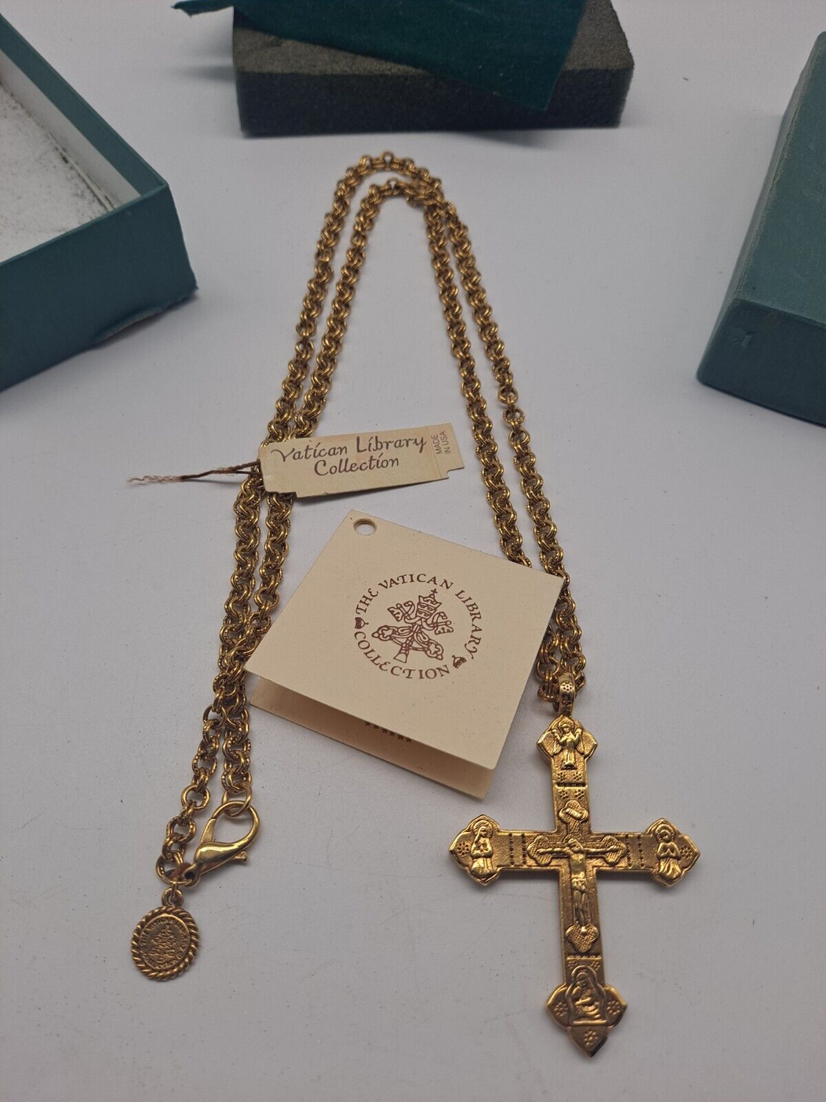 Vintage Vatican Library Collection Crucifix Necklace Original Box Gold Plated