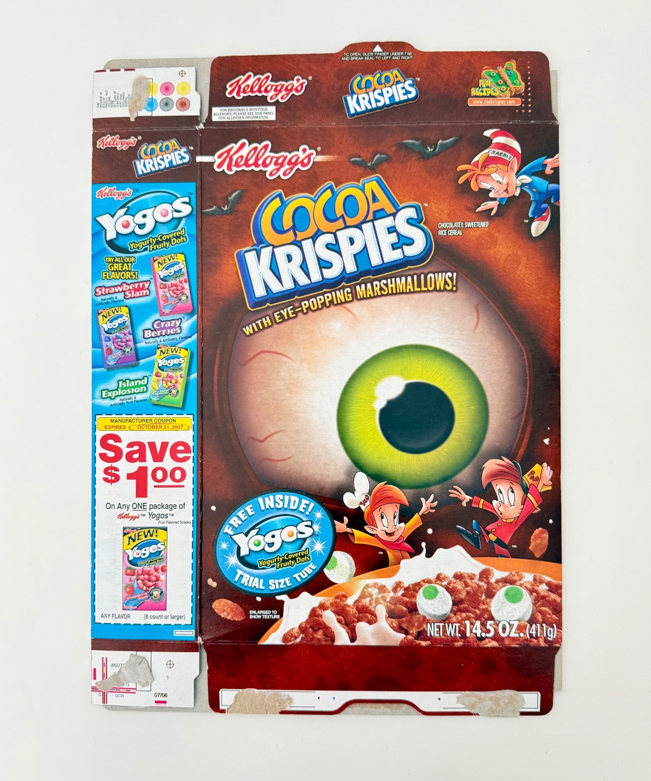 Vintage 2006 Kellogg\'s Cocoa Krispies Cereal Box Halloween Yogos Yogurt Vintage 2006 Kellogg\'s Cocoa Krispies Cereal Box Halloween Yogos Yogurt