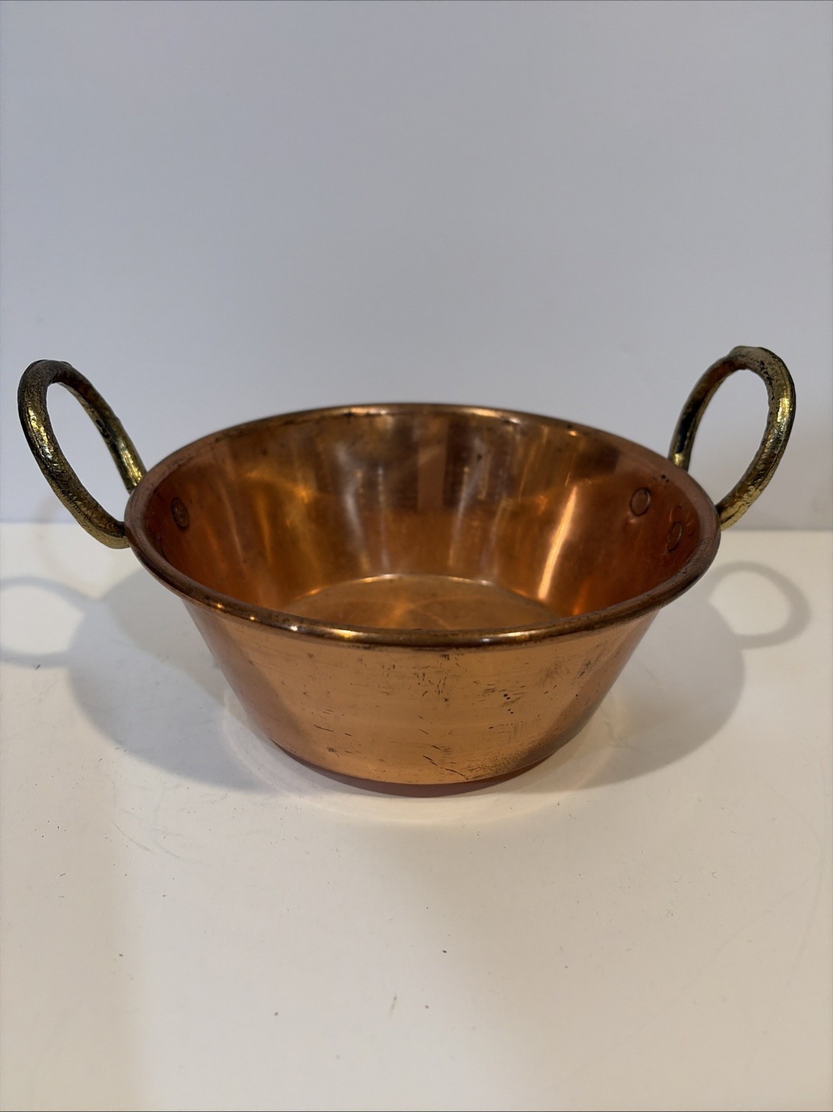 VTG French Copper Jam Pan Hammered Bronze Handles VTG French Copper Jam Pan Hammered Bronze Handles