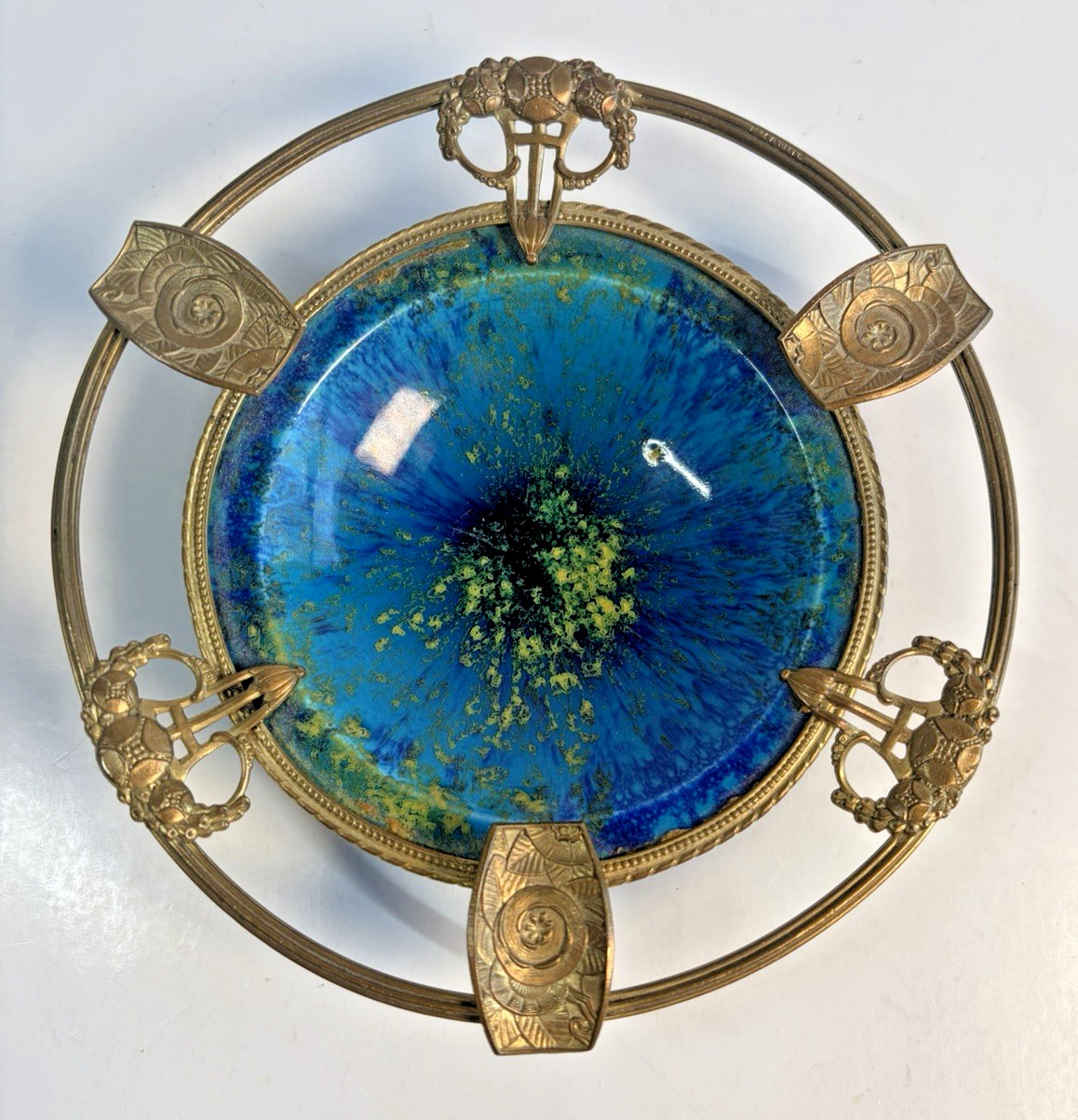 Antique French Paul Milet Bronze or Brass Mounted Ashtray Bowl Jewelry MP Sevres