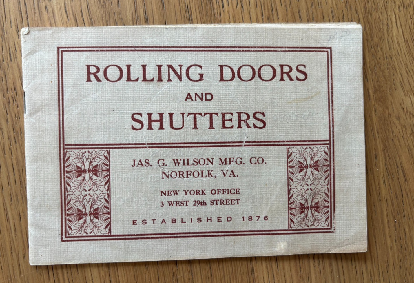 C1905 ADVERTISING BOOKLET ROLLING DOORS & SHUTTERS JAMES G. WILSON NORFOLK VA.