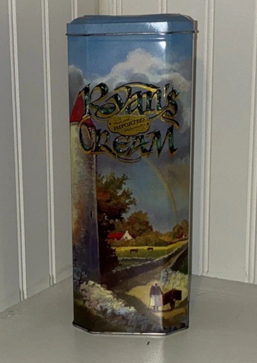 Vintage Ryan’s Cream (empty) Tin Canister w/Beautiful Rural Ireland Landscape