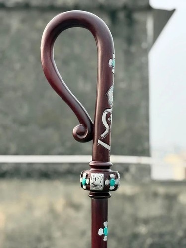 Handmade Beautiful Fully Solid Wood Crozier Engraved Walking Sick Cane Gift
