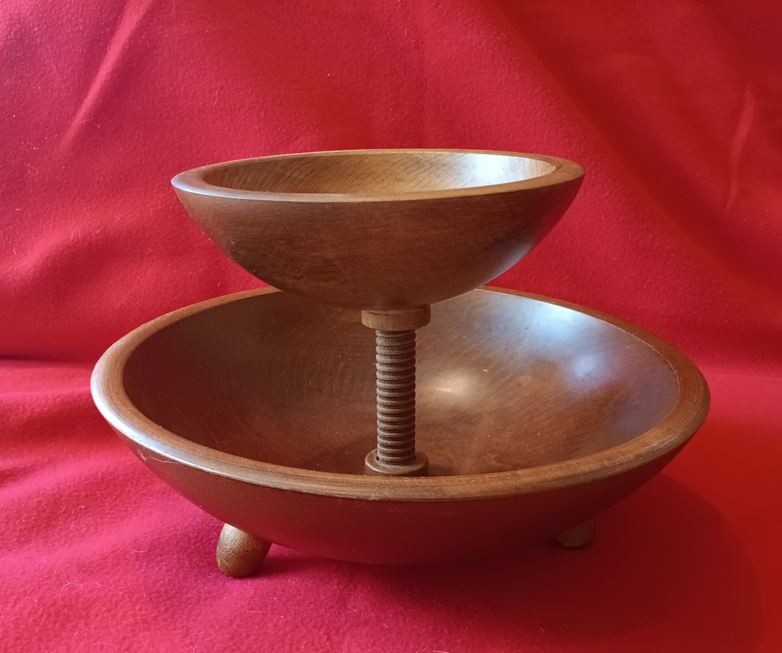 1960\'s Vint. Woodcrafters Wood  2  Pc. Salad Chip & Dip Bowl 11\