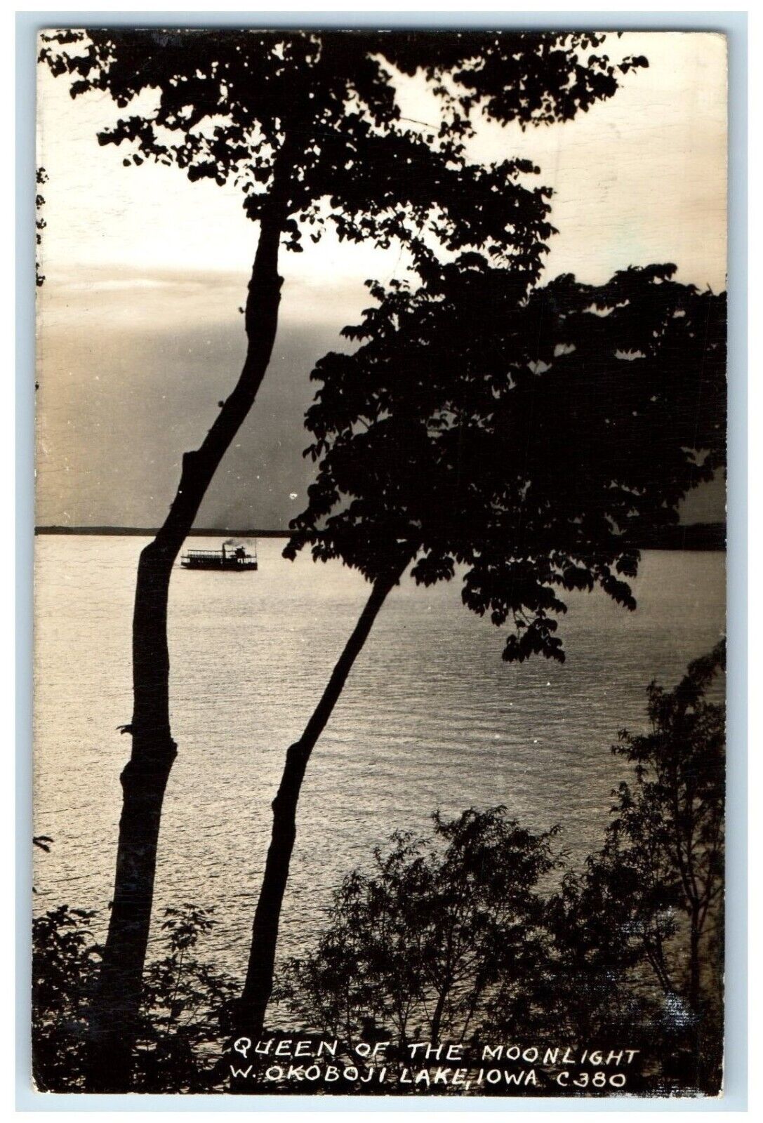 c1940's Queen Of The Moonlight W. Okoboji Lake Iowa IA RPPC Photo Postcard