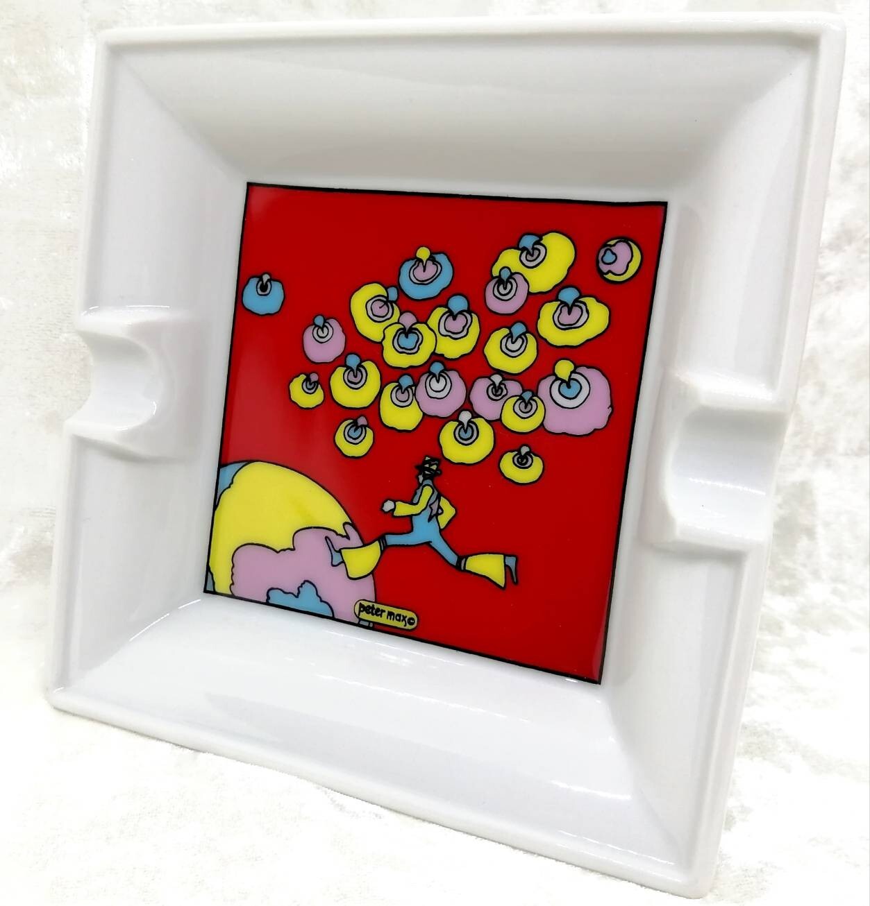 Original Peter Max Square Ashtray Genuine China By Iroquois 13.5cm rare Used