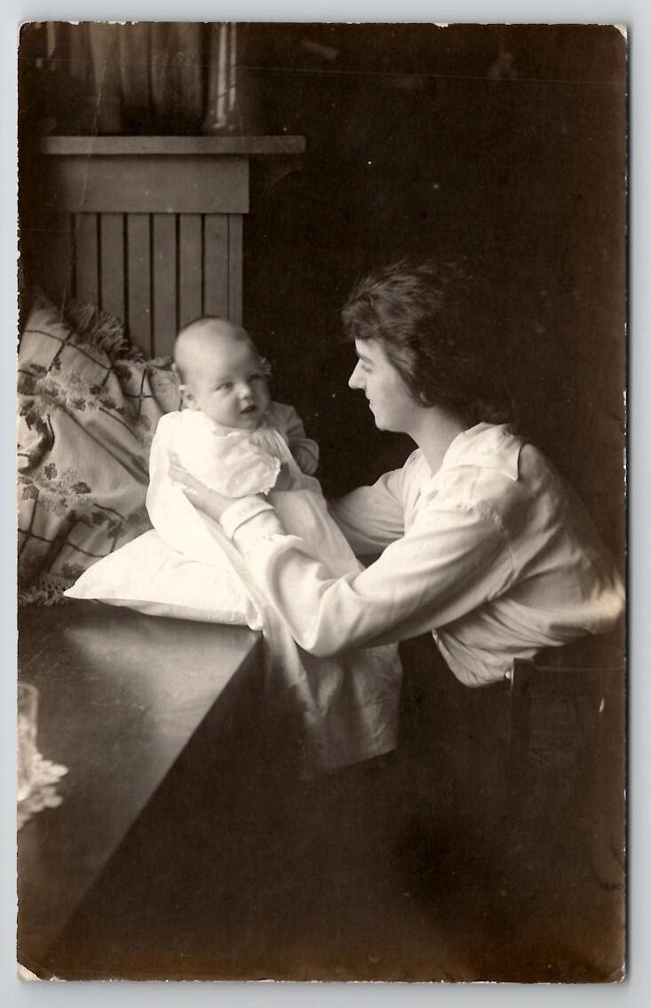 RPPC Mother Doting Over Baby Real Photo c1910 Postcard M23