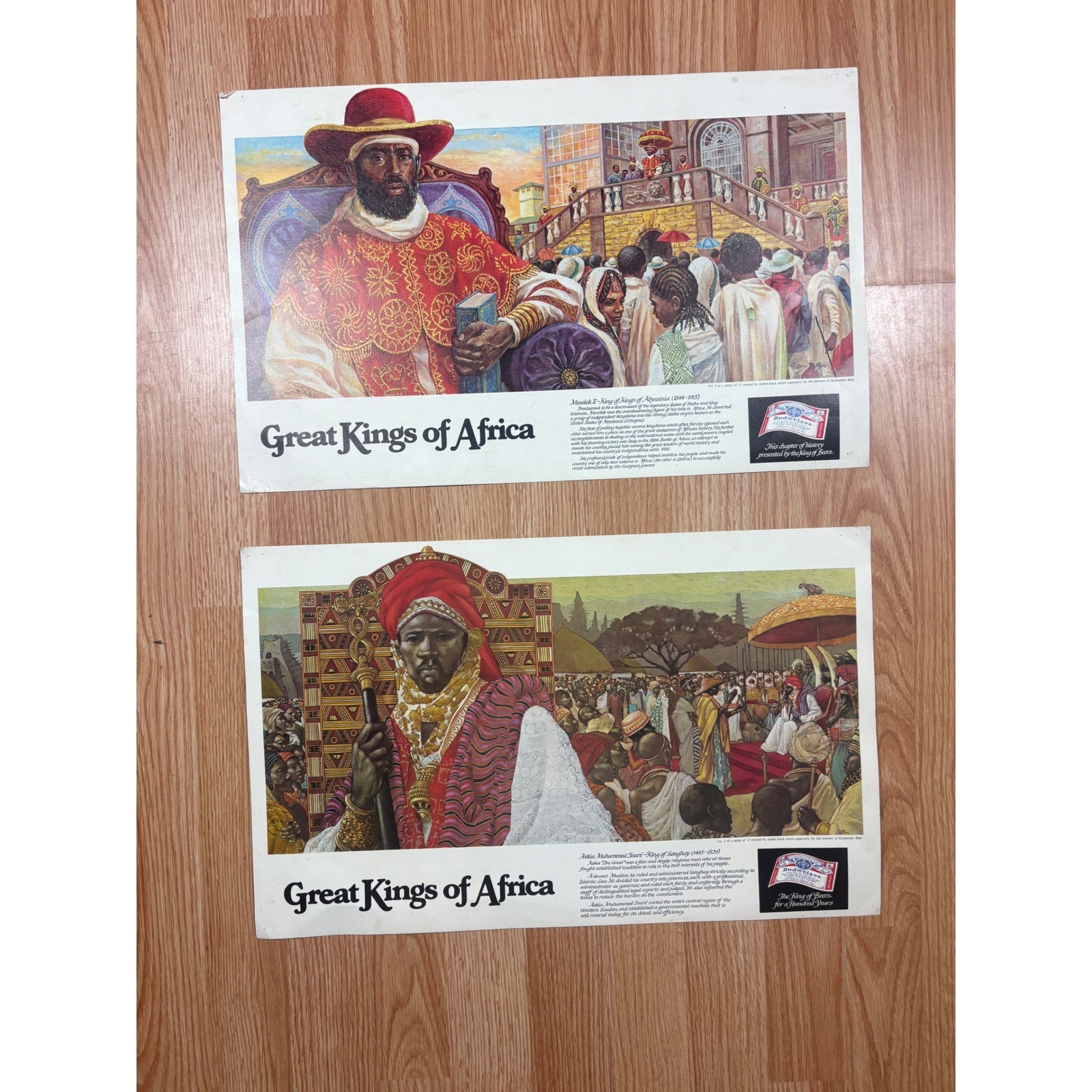 2Vintage Budweiser Great Kings of Africa Posters Menelik II Askia Muhammed Toure 2Vintage Budweiser Great Kings of Africa Posters Menelik II Askia Muhammed Toure