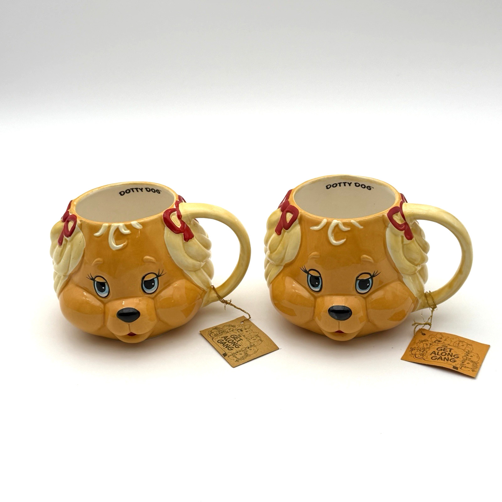 Vintage 1984 The Get Along Gang Dotty Dog Ceramic Mug Set of 2 with Tags