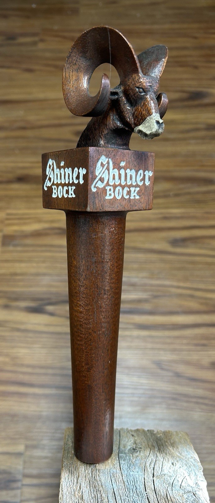 1980s early Shiner Bock beer tap knob – hand carved wood