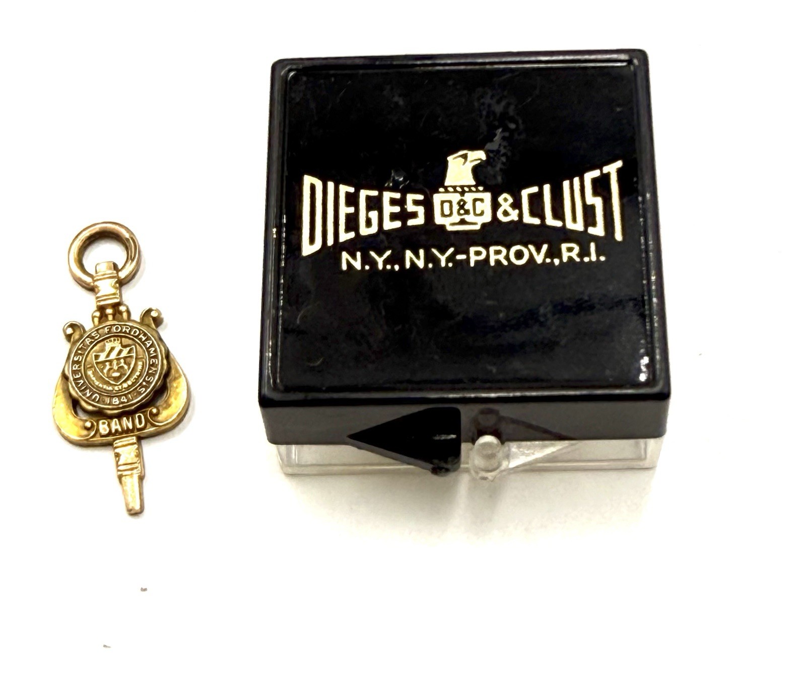 Dieges & Clust Fordham University Band Charm Watch Fob 1/10 10K GF Box Vintage