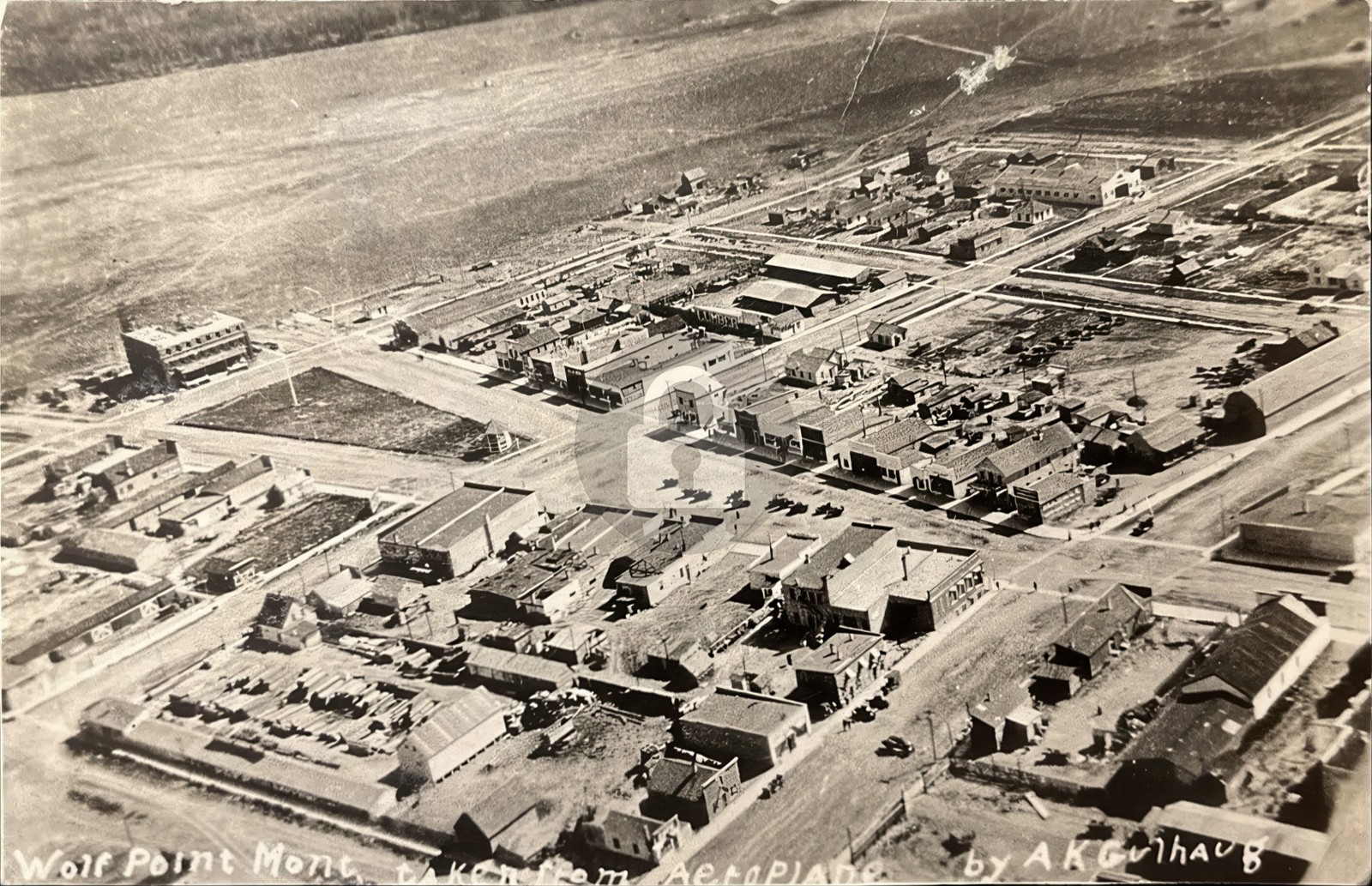 Wolf Point Mont taken fr Aeroplane by A K Guthaug MT Montana 1922 RPPC COPY