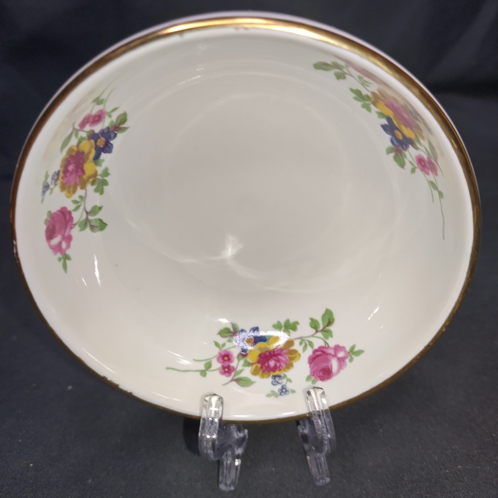 Vintage Prinknash Pottery Open Sugar Bowl Miniature Floral Gold Trim England 9cm