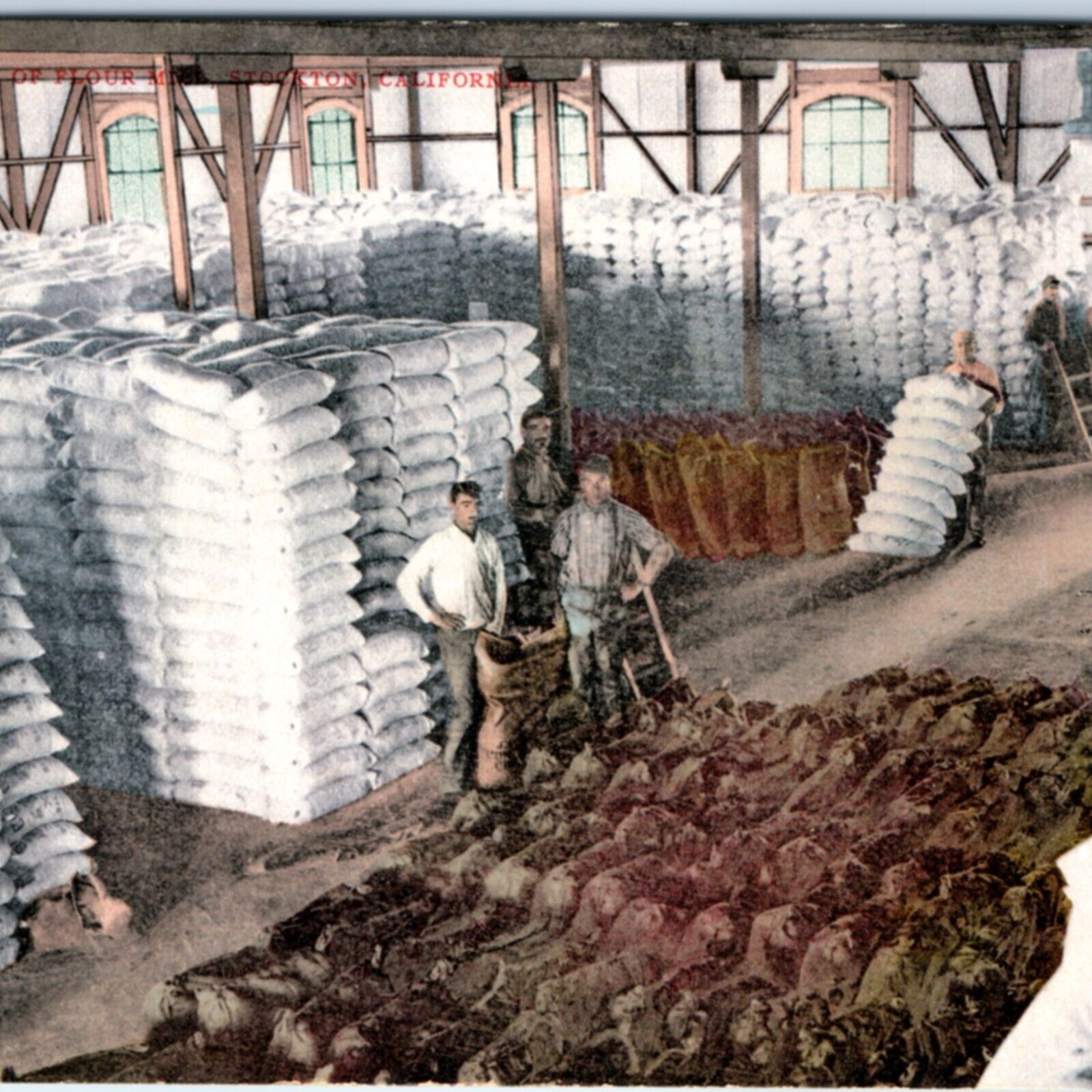 c1910s Stockton, CA Interior Flour Mill Factory Occupational Photo PC Cali A157