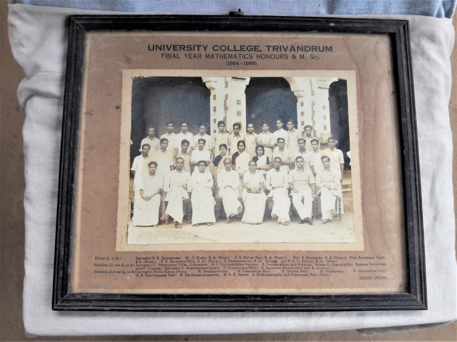 Antique VTG Old 1955 B&W Group Photo Picture University College Trivandrum A-70