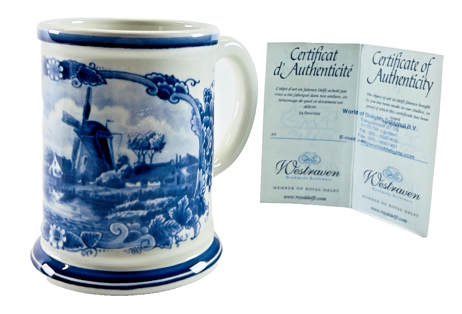VTG Royal Delft Blue Hand Painted Windmill Scene Beer Stein -Ltd Edition Holland