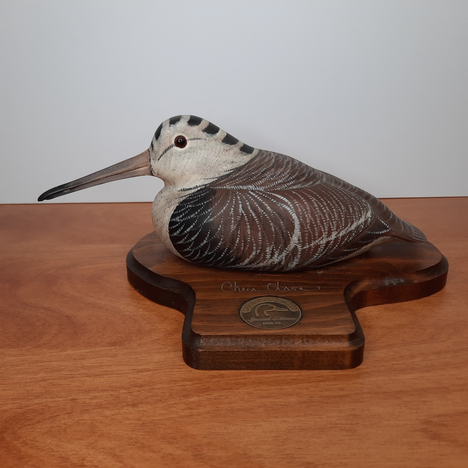 Ducks Unlimited Woodcock Wood Sculpture by Chris Olson 1991-92