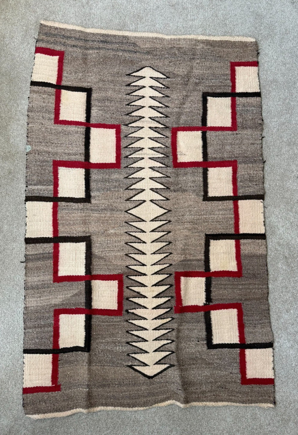 Vintage Navajo Rug 59x36 inch Klagetoh Ganado Stepped Geometric Grey Red