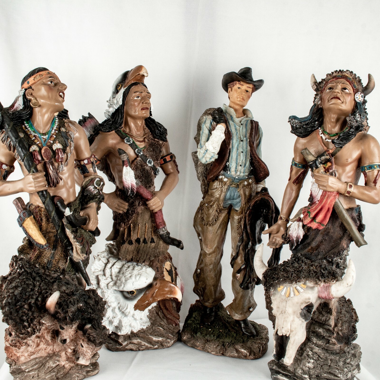 Indian Chiefs Cheyenne Lakota Sioux 3 Vintage Figurine Statues Sculptures