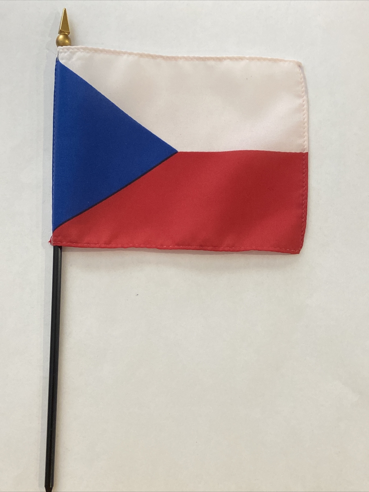 New Czech Republic Mini Desk Flag - Black Wood Stick Gold Top 4” X 6”