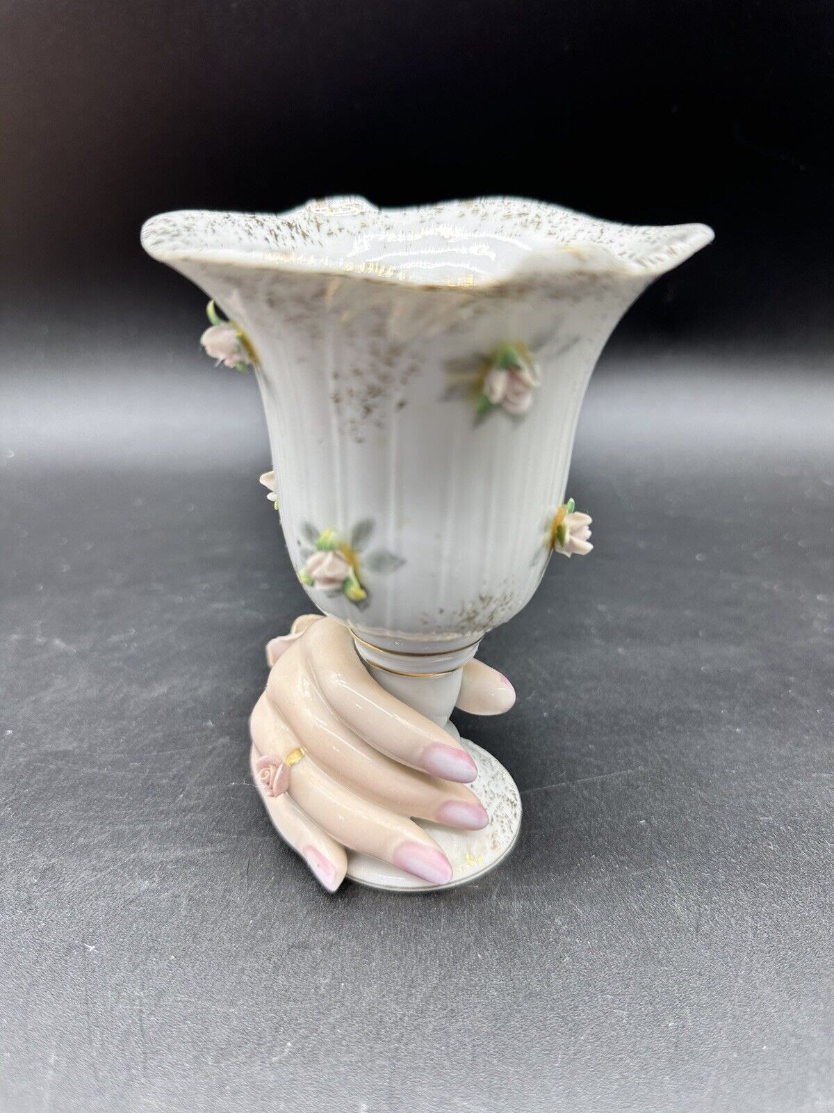 Vintage Bone China Lady Hand Vase With Applied Flowers 929 5in READ