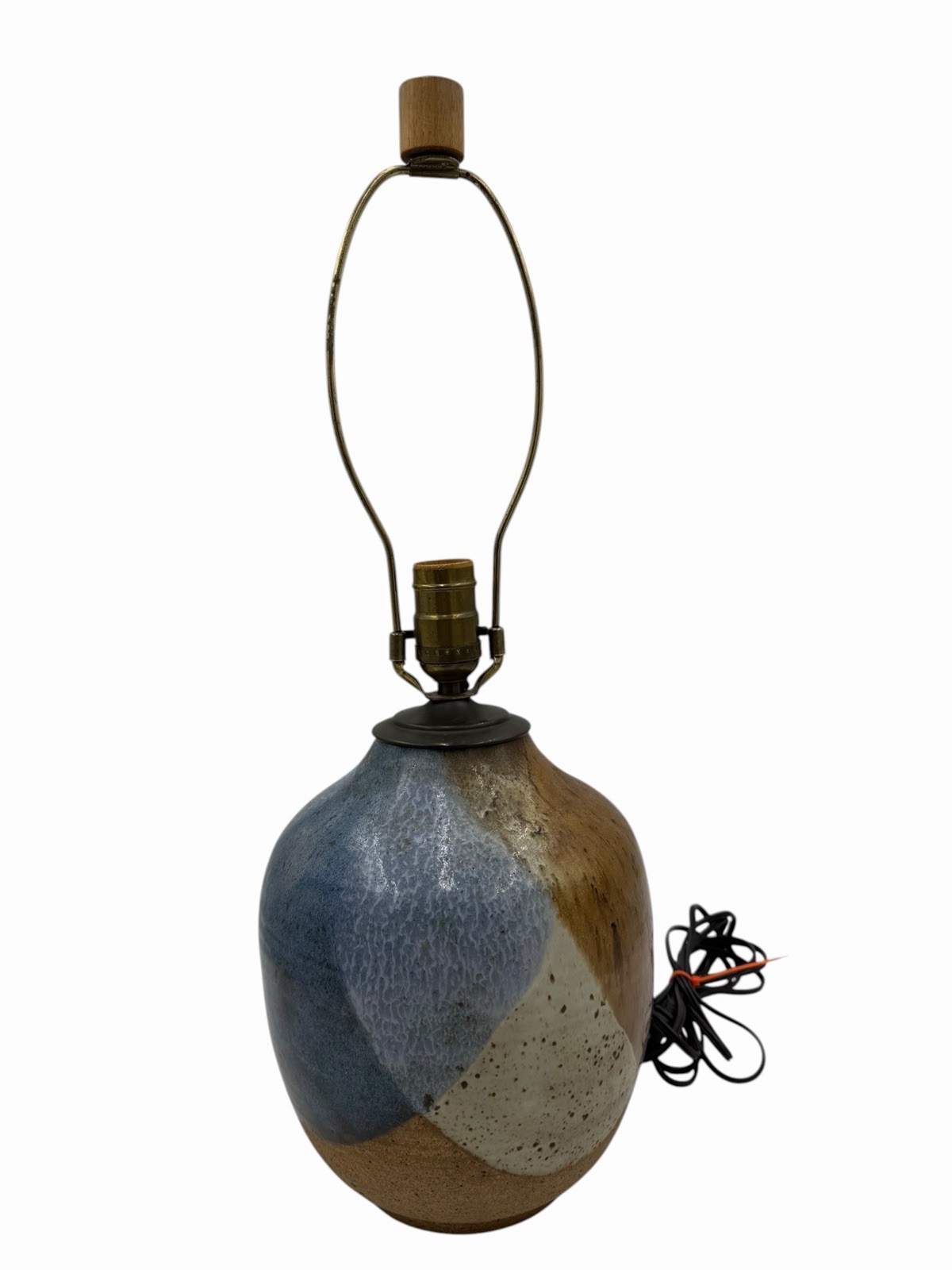vintage studio stoneware table lamp featuring a distinctive geometric multi-glaz
