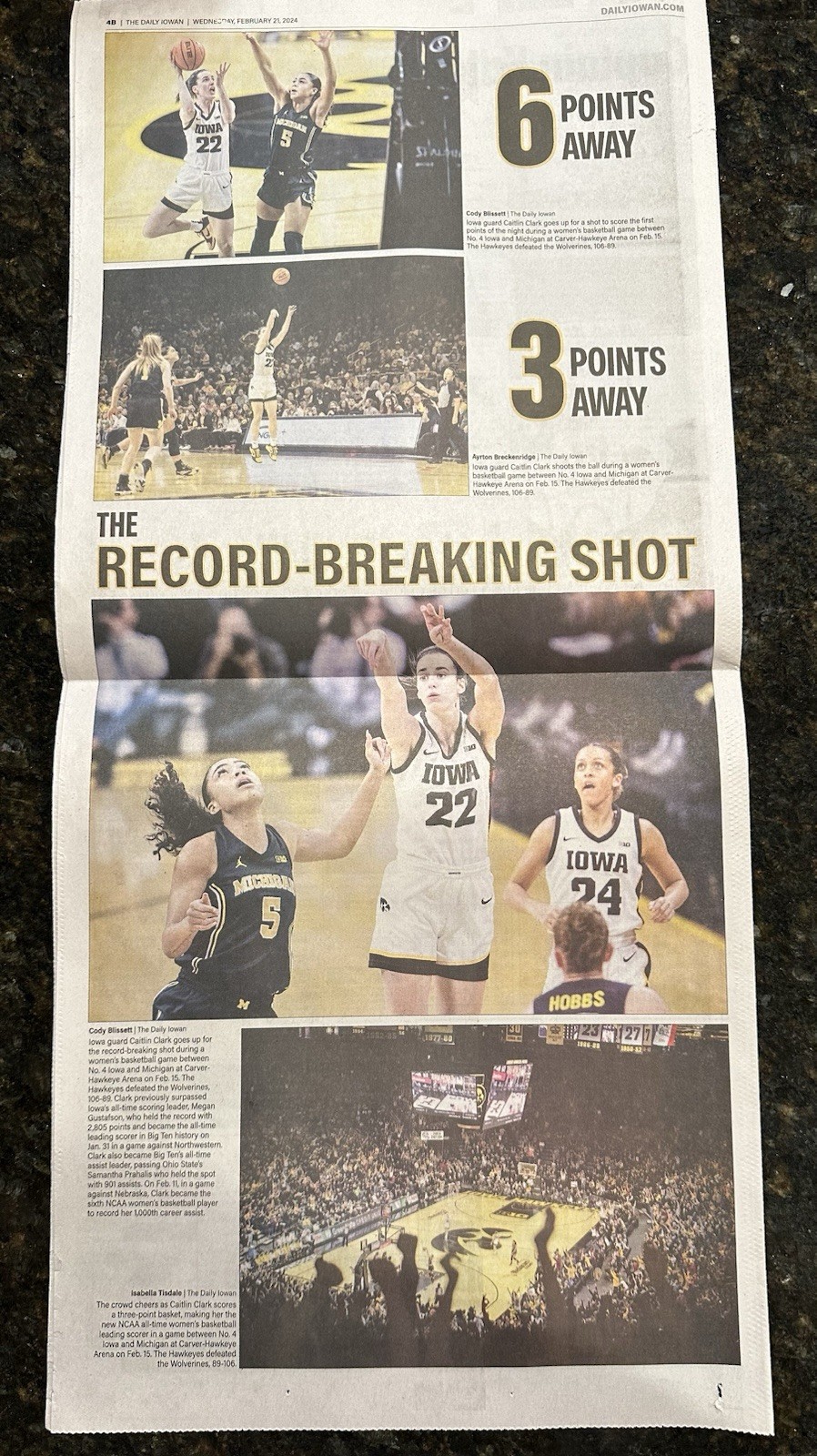 Caitlin Clark - The Daily Iowan - Feb 21, 2024 - NCAA SCORING HISTORY MADE