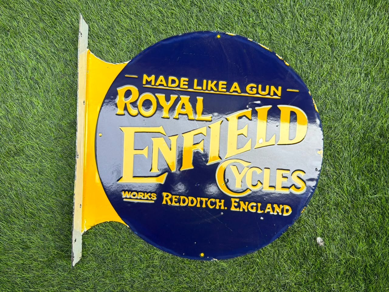 Royal Enfield Porcelain Advertising Sign 18\'\' Inches Double Sided With Flange