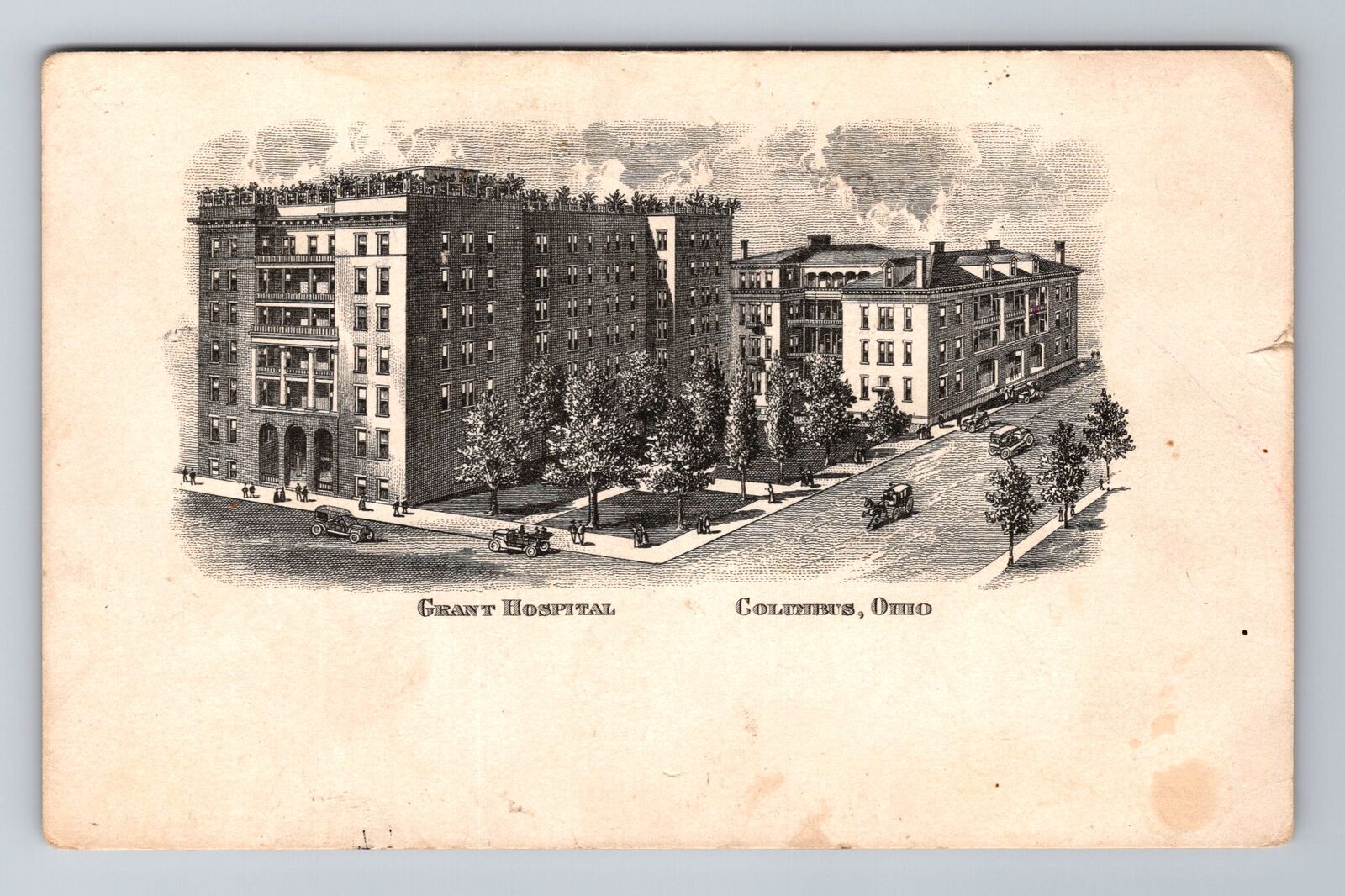 Columbus OH-Ohio, Grant Hospital, Antique, Vintage c1921 Souvenir Postcard