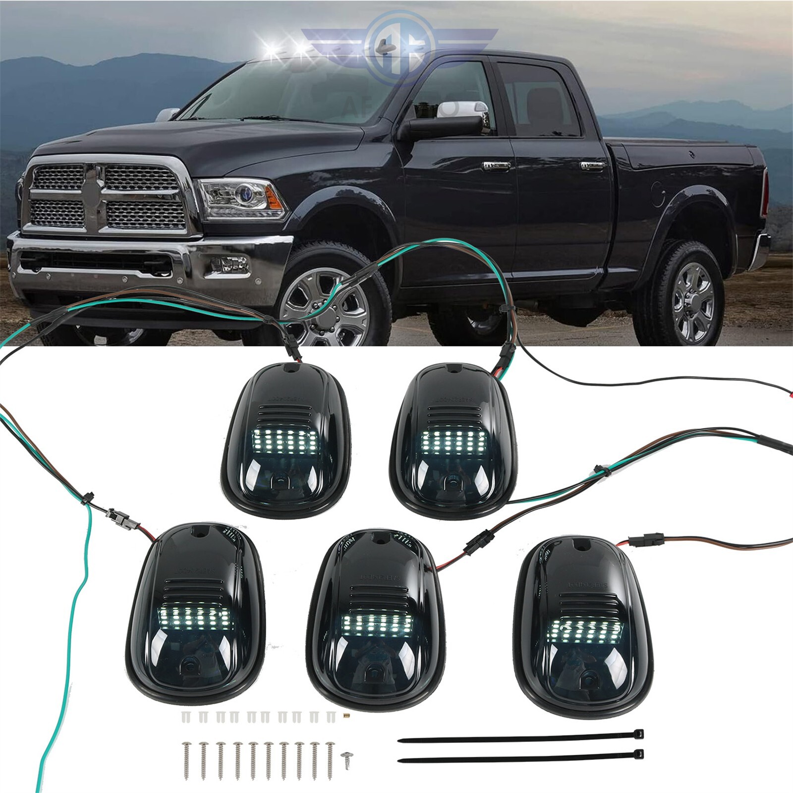 LED Cab Clearance Lights with black cover for Ram 1500 2500 3500 2003-2018 / Ram