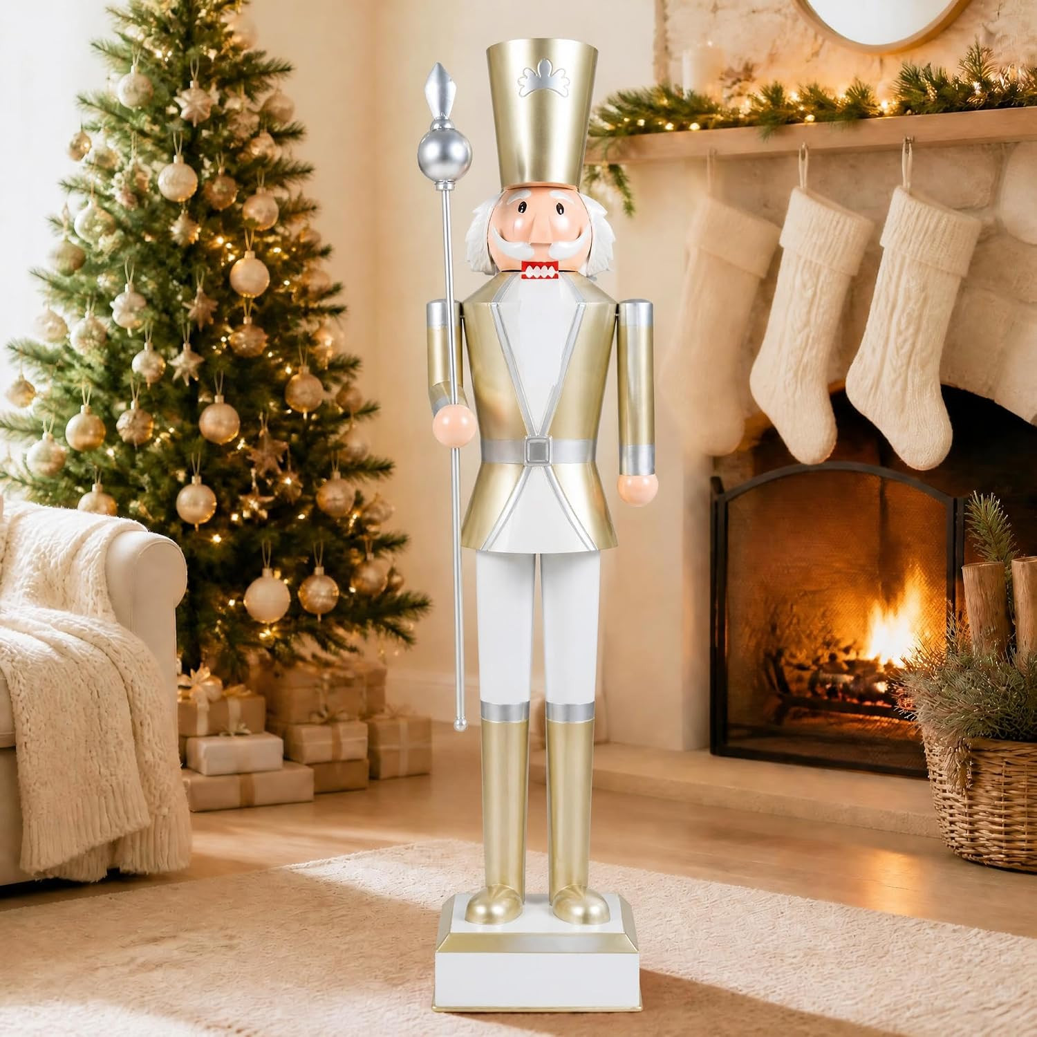 4 FT Christmas Nutcracker Figure with Scepter & Hat (Gold)