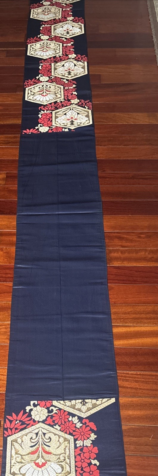 Japanese Gold Embroided Silk Fukuro Kimo Obi 250 Inches Long Unfolded